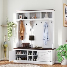 HOMCOM Hall Tree with Shoe Storage, Coat Rack with Shoe Bench