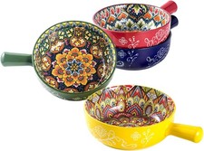 Bowl with Handle, 25Oz Cereal Bowls/Soup Bowls, Porcelain Soup Pot Multicolor 