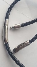  BLACK BRAIDED LEATHER  CORD ROPE GREEK CHAIN NECKLACE STAINLESS STEEL CLASP