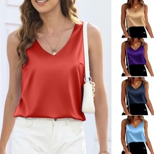 ✔Ladies Strappy Satin Silk Vest Cami Summer Holiday Sleeveless Casual Blouse Top