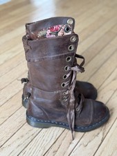 RARE DR. MARTENS TRIUMPH 1914 FLORAL BOOT SZ 7 ANTIQUE BROWN LEATHER FOLD OVER