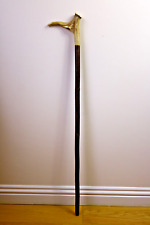 VINTAGE RUSTIC WALKING HIKING STICK LONG CROOK DEER ANTLER HORN HANDLE 91cm