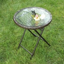 Round Garden Table Metal Glass Clear Outdoor Drinks Side Bistro Durable Decor