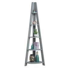 Grey Corner Bookcase Ladder Shelving Unit 5 Tier Storage Display Stand Bookshelf