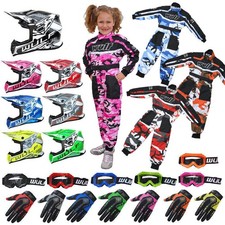 Wulf Kids Iconic Motocross Helmet Attack Gloves Goggles + Wulf Camo Suit Enduro