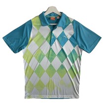 Puma Golf Polo Shirt Mens Size Small Blue White Green Dry Cell Tech Diamond