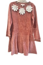 LILI GAUFRETTE FRANCE GIRLS  ROSE PINK VELOUR FLOWER FLORAL APPLIQUE DRESS SZ 8