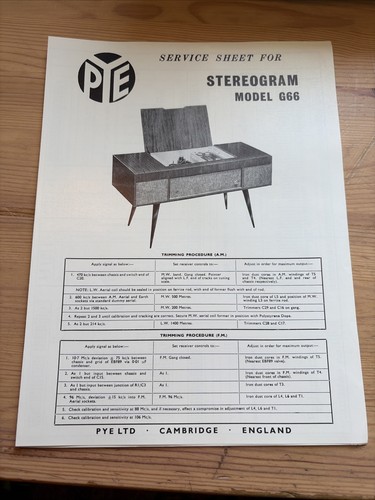 Vintage service sheet pye - service,