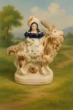 Antique Staffordshire Figurine – Woman Riding Goat – 19th Century English...