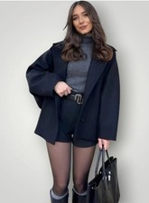 ZARA NEW WOMAN ZW SHORT WOOL BLEND COAT NAVY BLUE SIZE L REF:9313/726 NEW