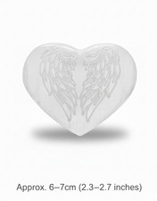 Hand Carved Selenite Heart Crystal – Angel Wings Engraved Polished Healing Stone
