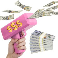 Cash Cannon Money Gun Party Copy Toy Bill  Pink Wedding + 100 fake Dollar notes