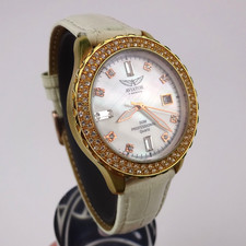 Aviator F-series AVX4372 Ladies Watch Gem Set Rose Gold Plated White Leather