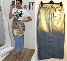 Zara Metallic Gold Blue Denim