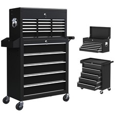HOMCOM Rolling Tool Chest Lockable Roller Cabinet with with 14 Drawers Black