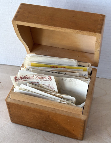Vtg wooden recipe box full - wooden,