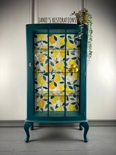 Vintage Teal & Yellow Lemons Glass Display / Drinks / Gin / Cocktail Cabinet