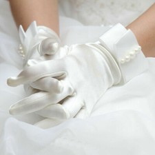 White Satin Gloves With Bow Pretty Communion Gloves Bride Wedding Dress Girl #JP
