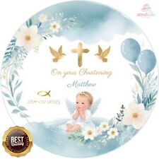 Baptism Christening Cake Topper – Edible Personalized Decoration for a Baby Boy