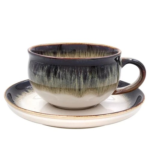 Reactive glaze cup saucer - reactive,