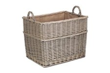 Large Rectangular Lined Wicker Log Storage Basket Woven Willow 