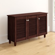 Shoe Cabinet Storage Cupboard Sideboard Stand Rack Hall Unit Louvre Doors Walnut