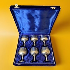 6 Vintage Electro Plated Nickel Silver Goblets In Velvet Case Retro Hipster Boho