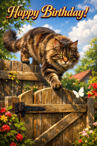 Maine coon birthday card - coon, cat