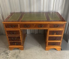 Vintage Twin Pedestal Leather Inlay Desk