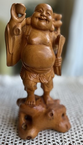 Hand carved wooden laughing - carved,