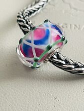 Trollbeads OOAK Unique Lattice Pink/blue Glass Bead.