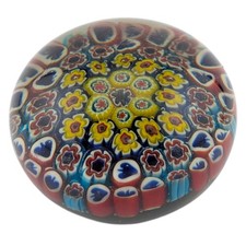 Millefiori Glass Paperweight, Diameter Approx 7.5cm, Small Chip To Base