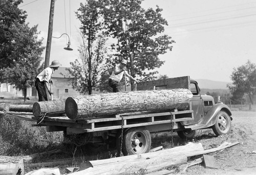 1937 loading lumber truck - on, a
