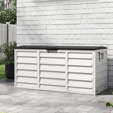 XLARGE Plastic Storage Box Bench Outdoor Garden Cushion Chest Utility Shed Grey