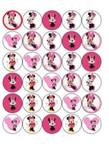 30 Minnie Mouse Edible Birthday Party Cupcake Toppers 3.8cm Round