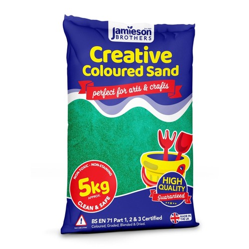 Green coloured dry play sand - green,