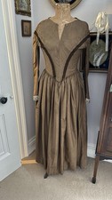 1830s Antique Regency Silk Brown Gown With Boned Bodice Georgian Dress Sz 8