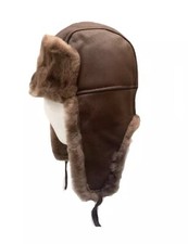 REAL SHEEPSKIN SHEARLING LEATHER FUR HAT Winter Ushanka Trapper Beanies S-2XL