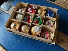 BOXED set Vintage Glass Dimple Christmas Tree Decorations X 12