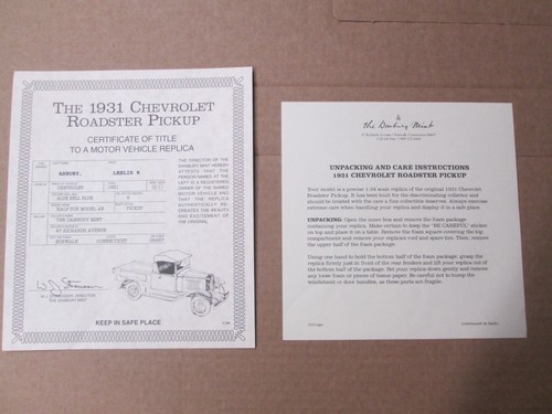 Danbury mint paperwork 1931 - paperwork,
