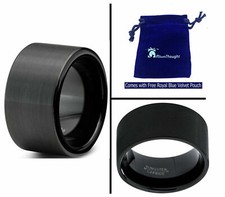 12mm Men  Wide Heavy Tungsten Carbide Black Brushed Pipe Cut Wedding Band Ring