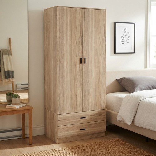Tall wooden wardrobe with - wooden,