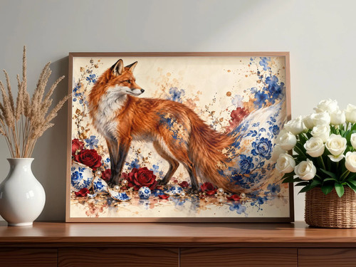 Red fox watercolour - red,