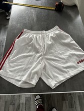 Retro Adidas Nylon Football Shorts Medium White Red Poly Vintage Made In UK