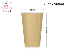 Disposable Coffee Cups Paper Kraft Ripple Cups & Lids Hot Drinks Triple Layer