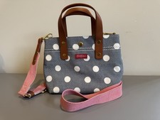Cath kidston blue/white spotted cotton PVC coated hand bag with red Strap