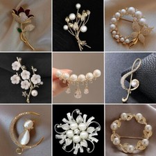 Retro Bouquet Pearl Crystal Flower Brooch Pin Women Wedding Party Jewelry Gift