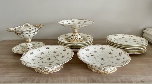 Antique dessert set pink - set, roses