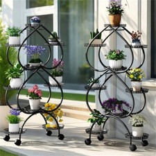 49" Tall Metal Plant Stand with Wheels Stacked Heart-Shaped 9 Potted Plant Shelf