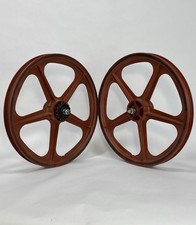 Skyway Tuff Wheel II Mag Wheels Brick Red Old School BMX 20” Pair Sealed 16T FW